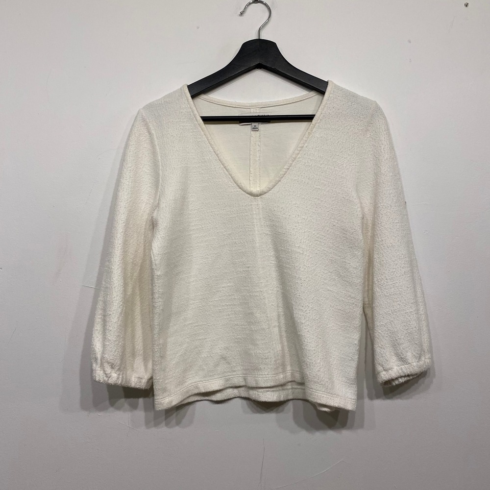 Madewell Texture & Thread Cream V-Neck Balloon Sleeve Top XS White Boucle Knit
